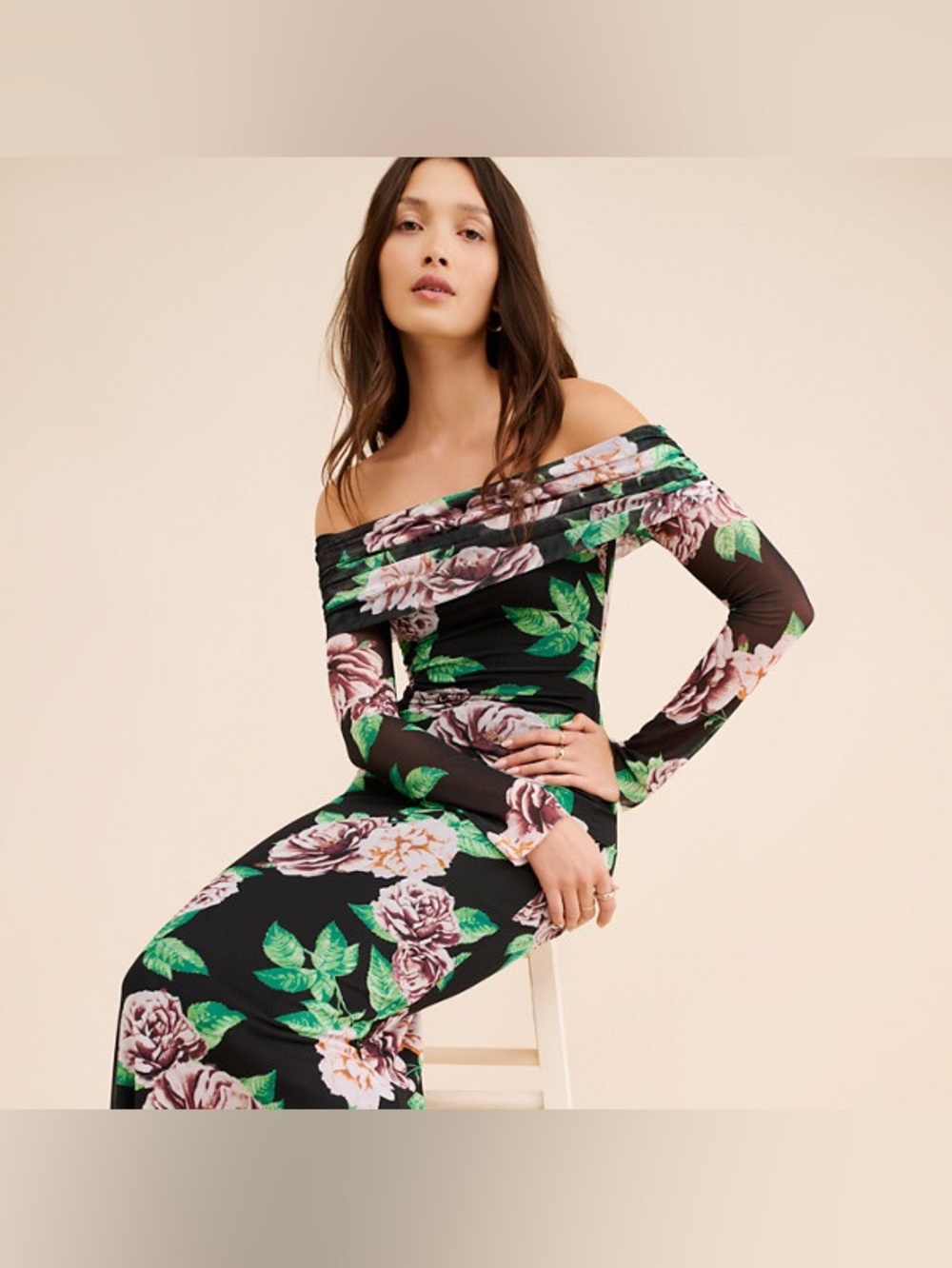 AFRM Theana Floral Maxi Dress off-shoulder M Like New $128